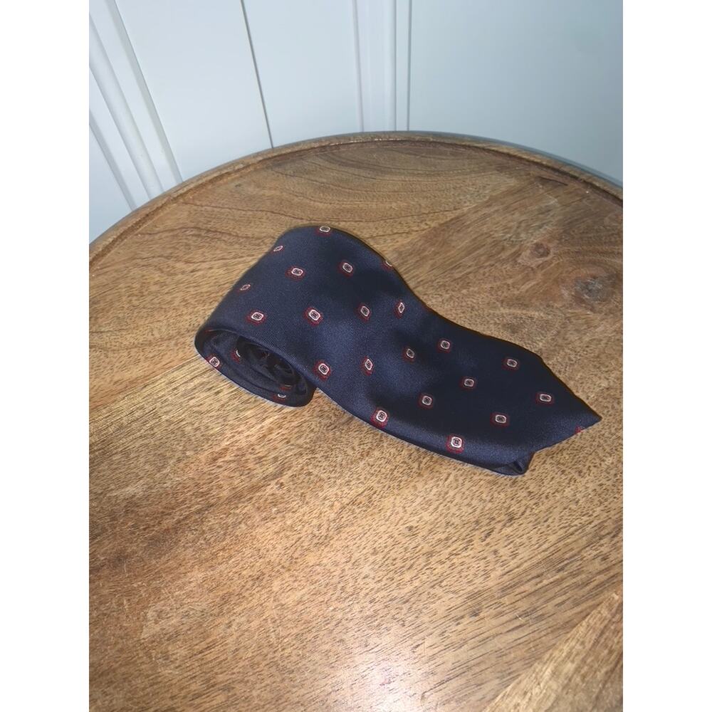 Wembley Men's Silk‎ Tie Navy Blue with Red Geometric Pattern Designer Style